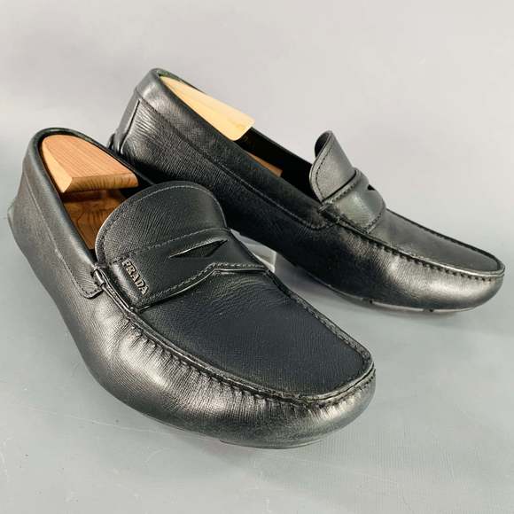 PRADA Black Saffiano Leather Drivers Penny Loafers - Picture 1 of 10